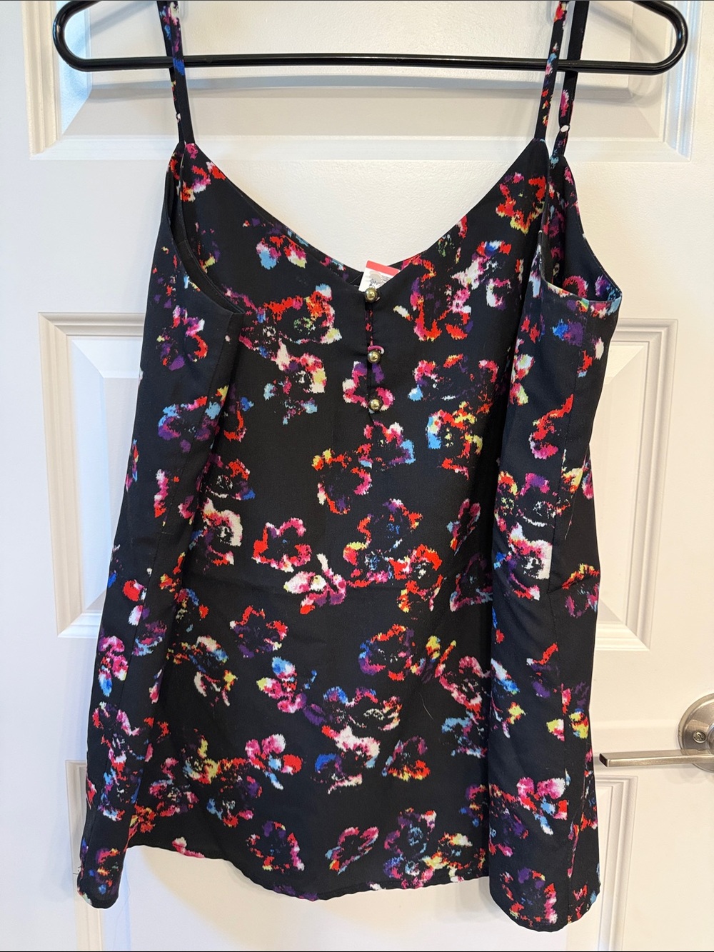 Yumi Kim Black Floral Silk Tank Top with Multicolor Print